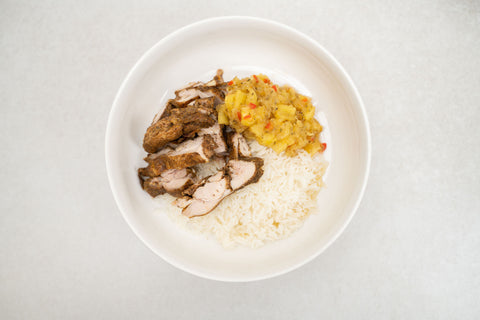 Jerk Chicken & coconut basmati rice with a pineapple salsa